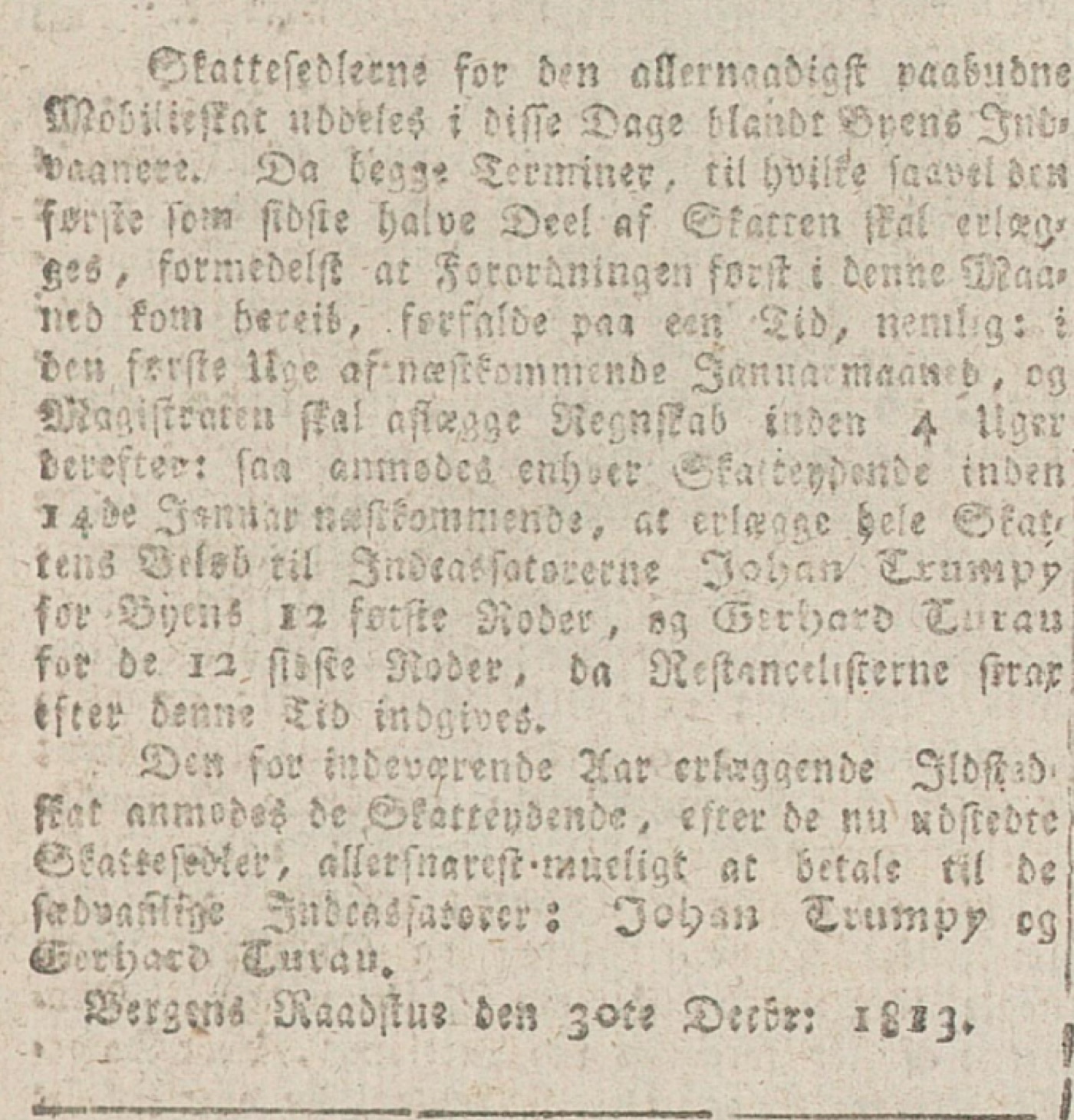 Trykt tekst i fraktur fra 1814
