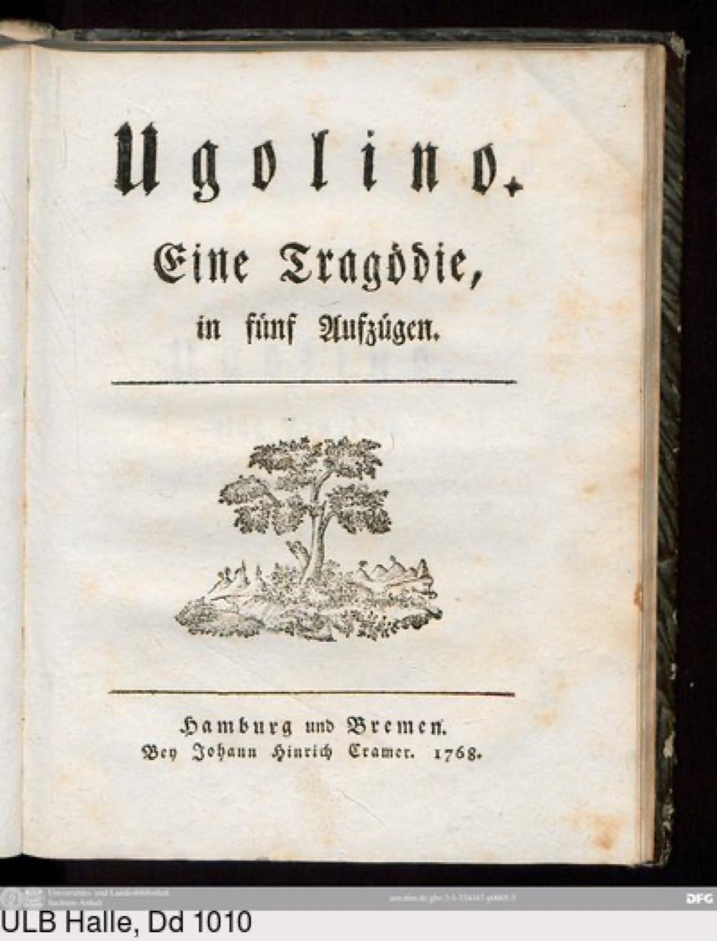 Tittelbladet til Gerstenbergs Ugolino, 1768