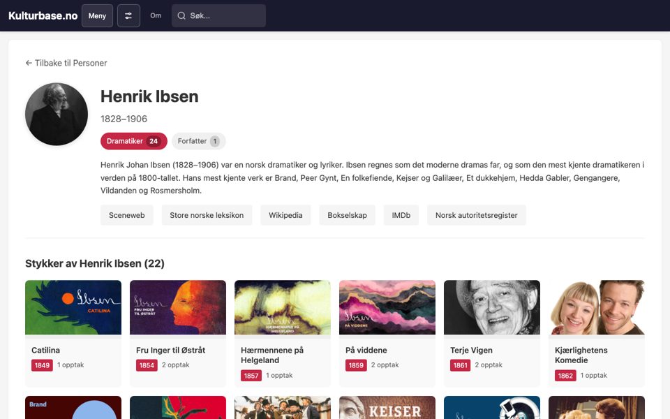Henrik Ibsen på Kulturbase: alle skuespill, hørespill og programmer
